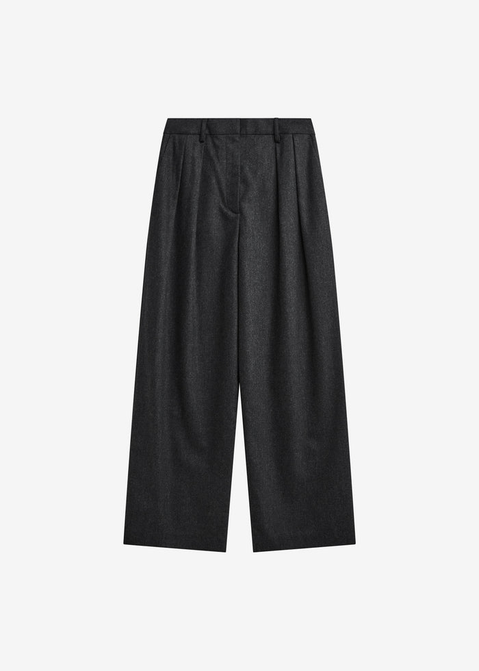 Ripley Flannel Pleated Trousers - Dark Grey