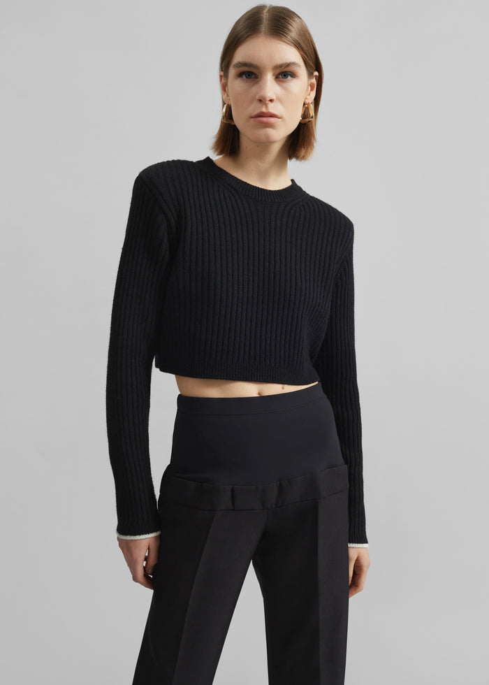 Ritsem Cropped Ribbed Wool Sweater - Black