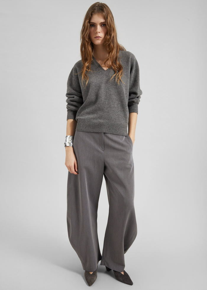 Ronse V-Neck Superfine Lambswool Sweater - Grey
