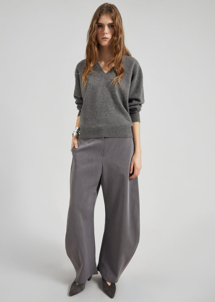 Ronse V-Neck Superfine Lambswool Sweater - Grey