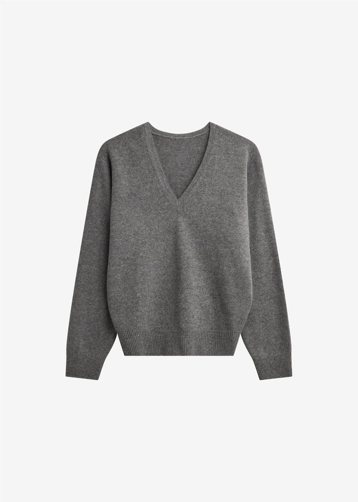 Ronse V-Neck Superfine Lambswool Sweater - Grey
