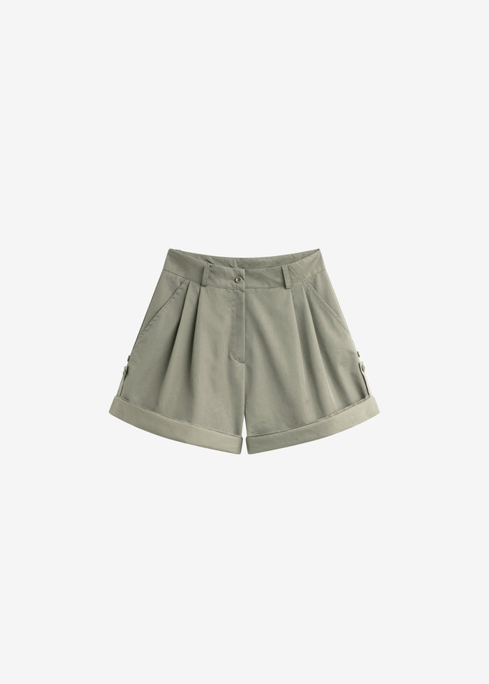 Rozane Pleated Cuff Shorts - Olive