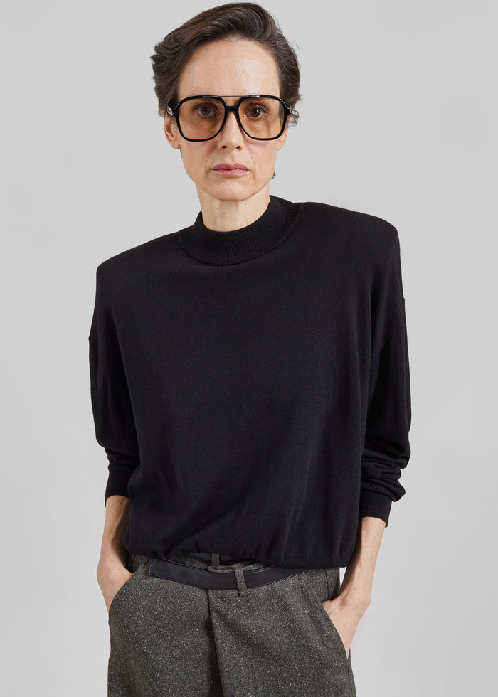 Rue Padded High Neck Sweater - Black