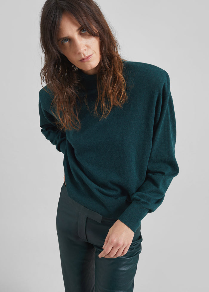 Rue Padded High Neck Sweater - Bottle Green