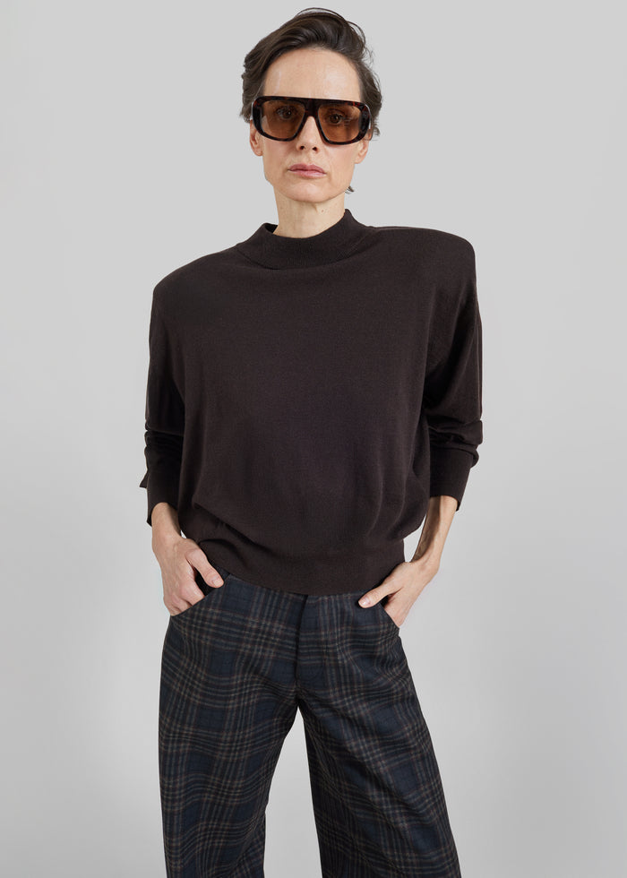 Rue Padded High Neck Sweater - Brown