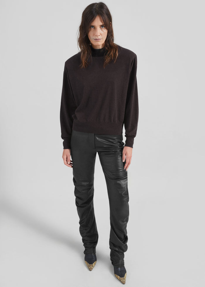 Rue Padded High Neck Sweater - Brown