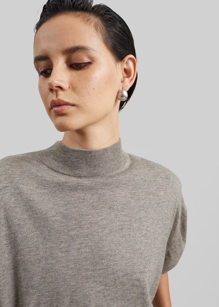 Rue Padded High Neck Sweater - Taupe Melange