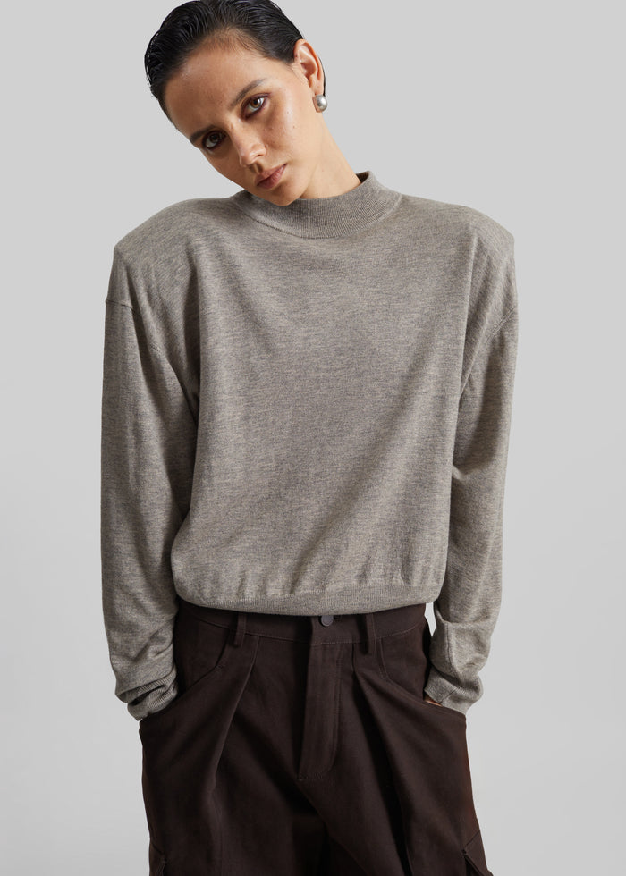 Rue Padded High Neck Sweater - Taupe Melange