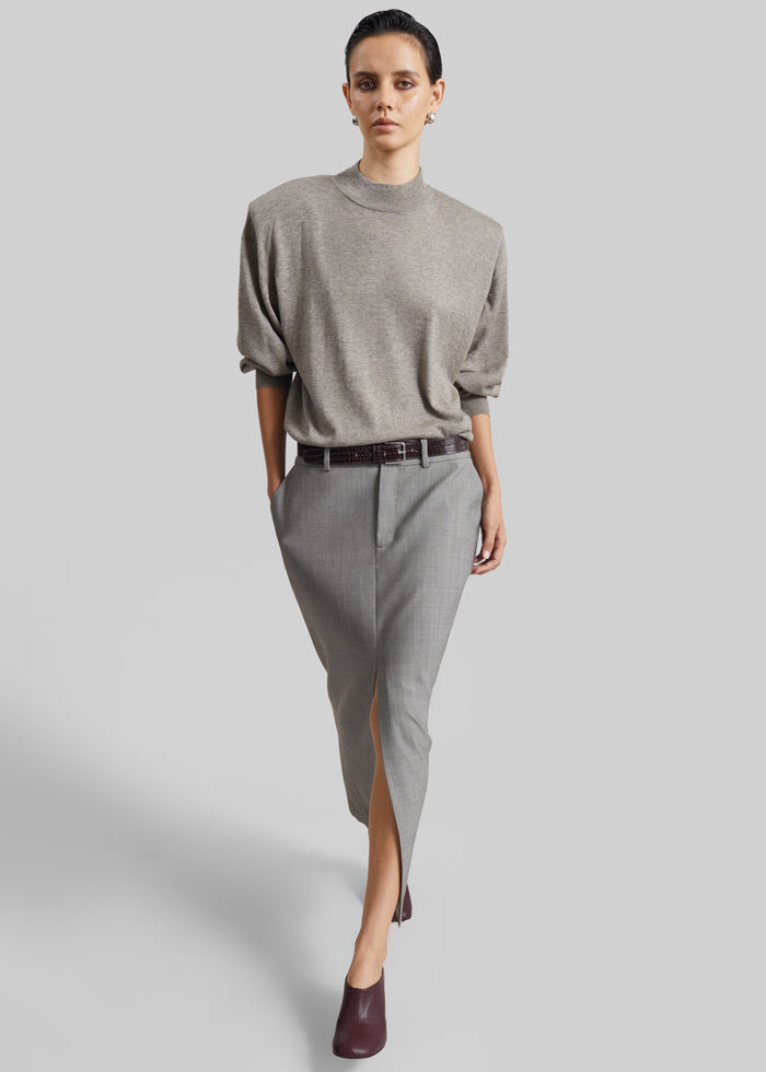 Rue Padded High Neck Sweater - Taupe Melange
