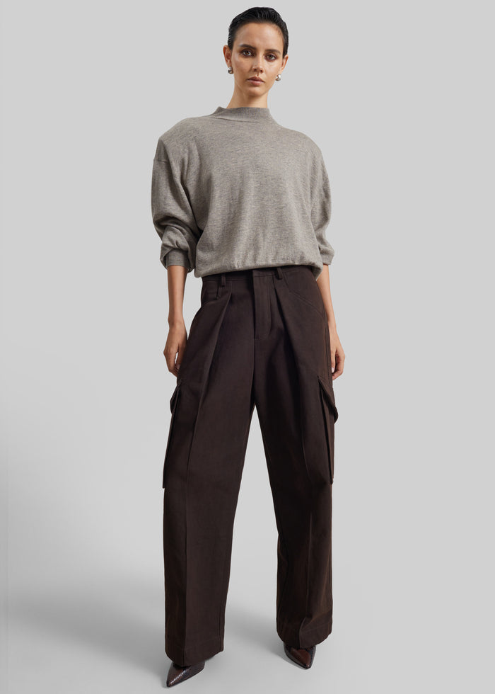 Rue Padded High Neck Sweater - Taupe Melange