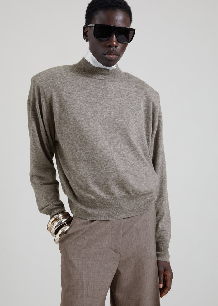 Rue Padded High Neck Sweater - Taupe Melange