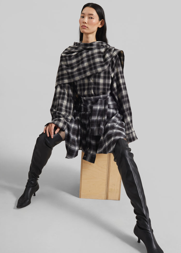 Rue Scarf Shirt - Black Plaid