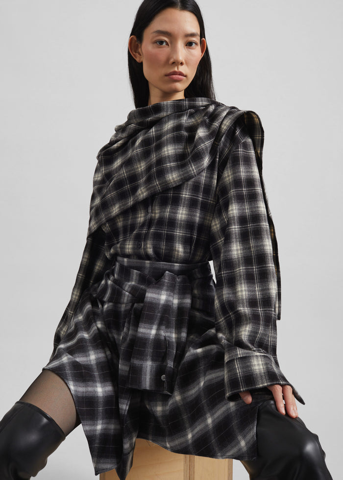 Rue Scarf Shirt - Black Plaid