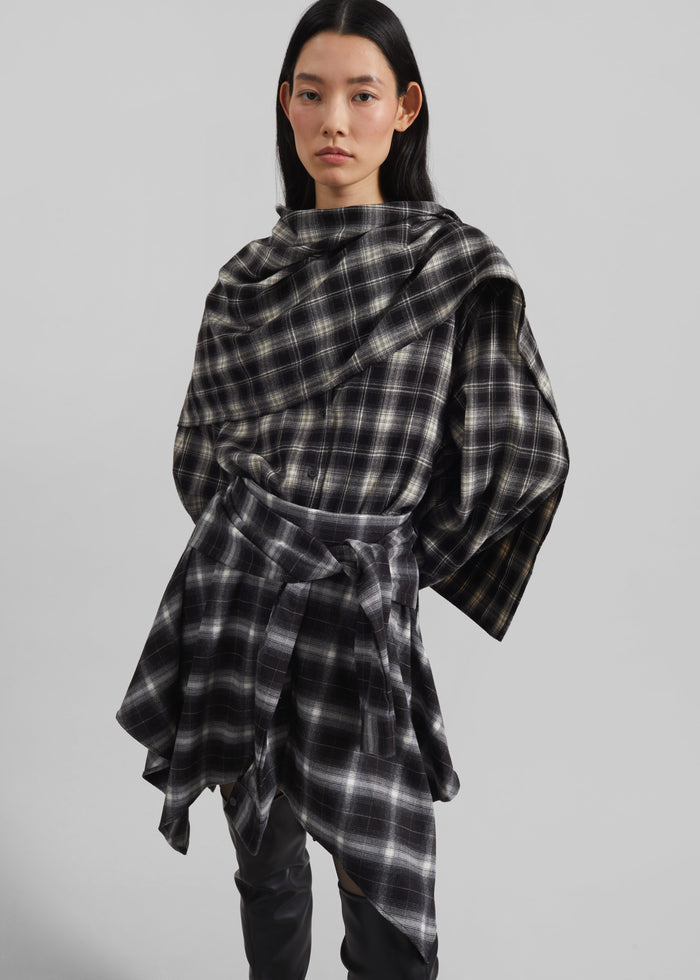 Rue Scarf Shirt - Black Plaid