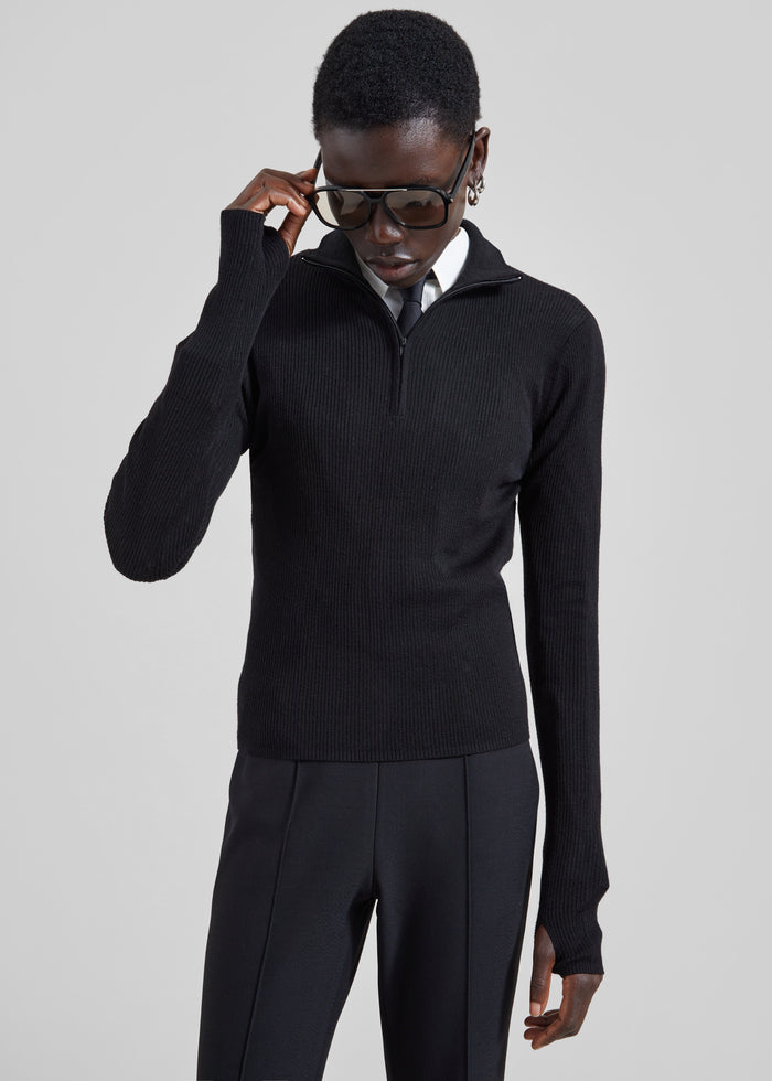 Sade Knit Zip Sweater - Black