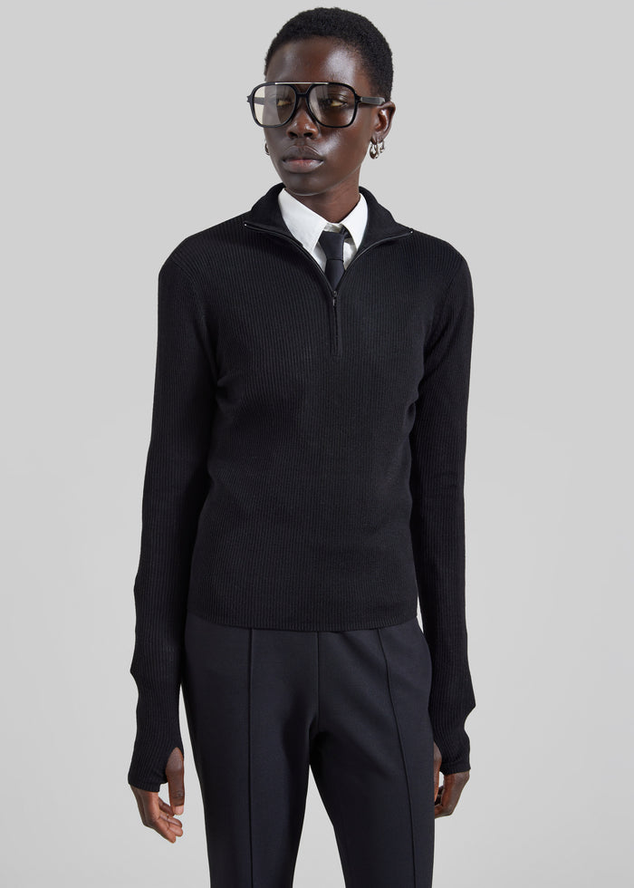 Sade Knit Zip Sweater - Black