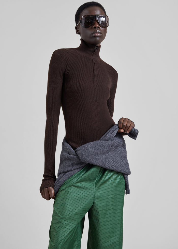 Sade Knit Zip Sweater - Brown/Burgundy