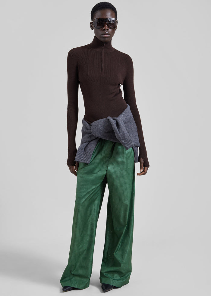 Sade Knit Zip Sweater - Brown/Burgundy