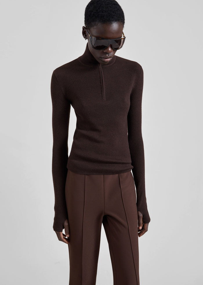 Sade Knit Zip Sweater - Brown/Burgundy