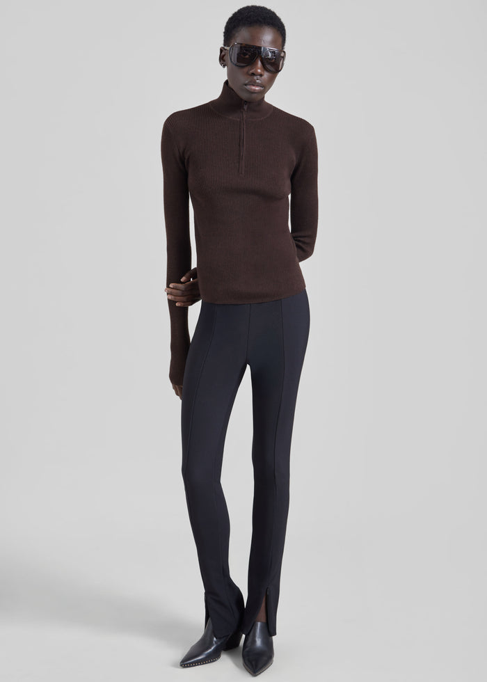Sade Knit Zip Sweater - Brown/Burgundy
