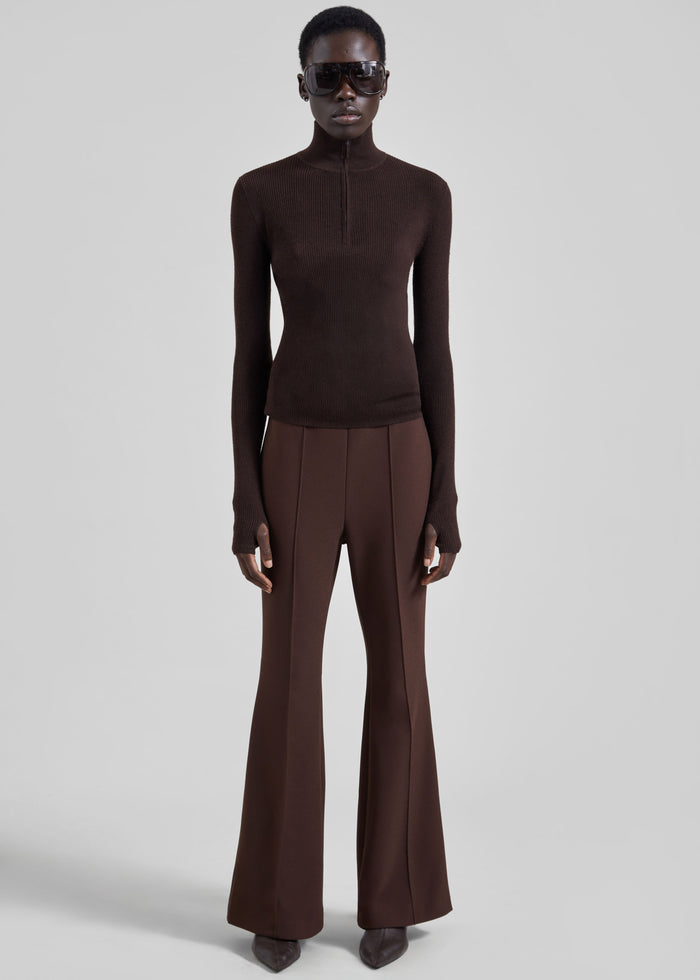 Sade Knit Zip Sweater - Brown/Burgundy