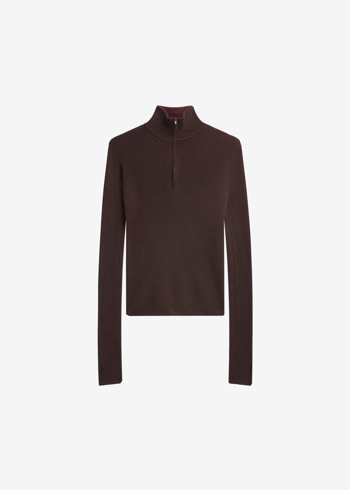 Sade Knit Zip Sweater - Brown/Burgundy