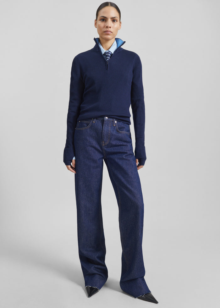 Sade Knit Zip Sweater - Dark Navy/Light Blue