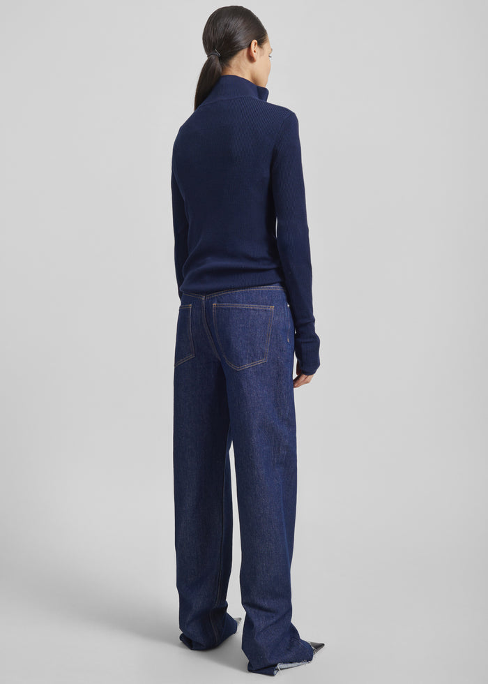 Sade Knit Zip Sweater - Dark Navy/Light Blue