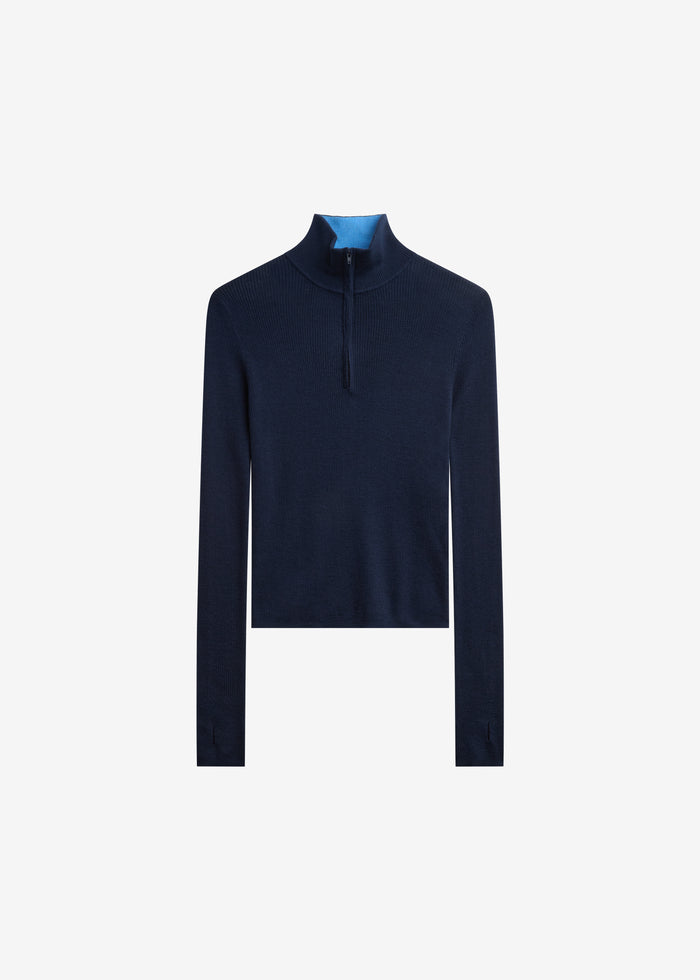 Sade Knit Zip Sweater - Dark Navy/Light Blue
