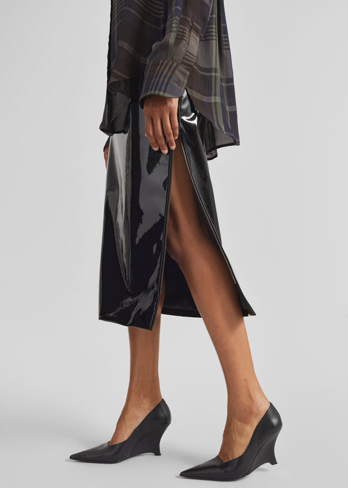 Samantha Patent Zip Skirt - Black