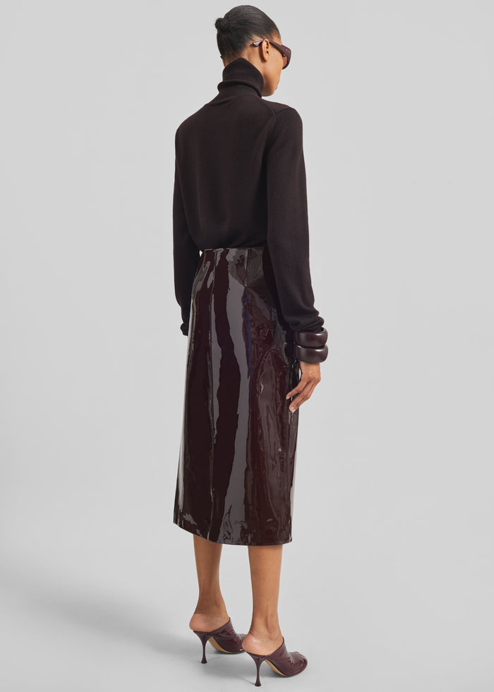 Samantha Patent Zip Skirt - Burgundy