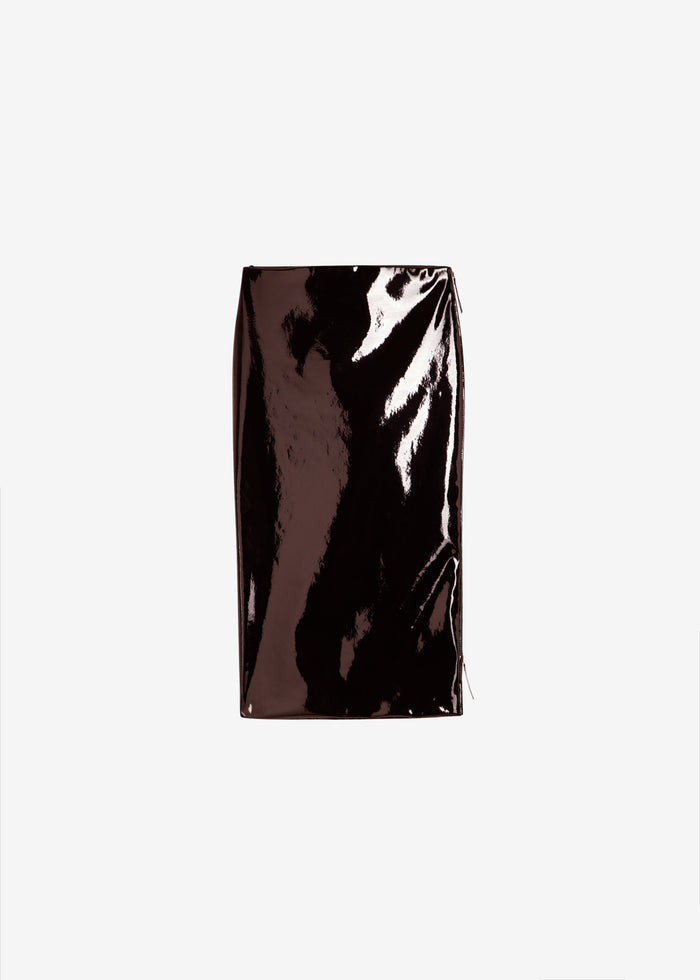 Samantha Patent Zip Skirt - Burgundy