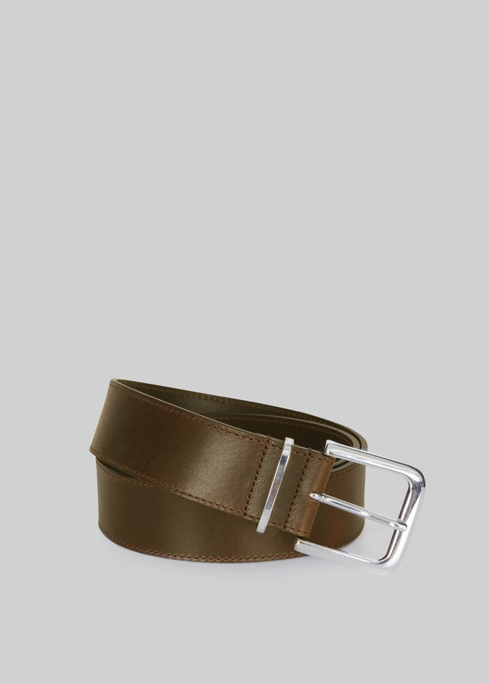 Sarno Leather Belt - Olive/Silver
