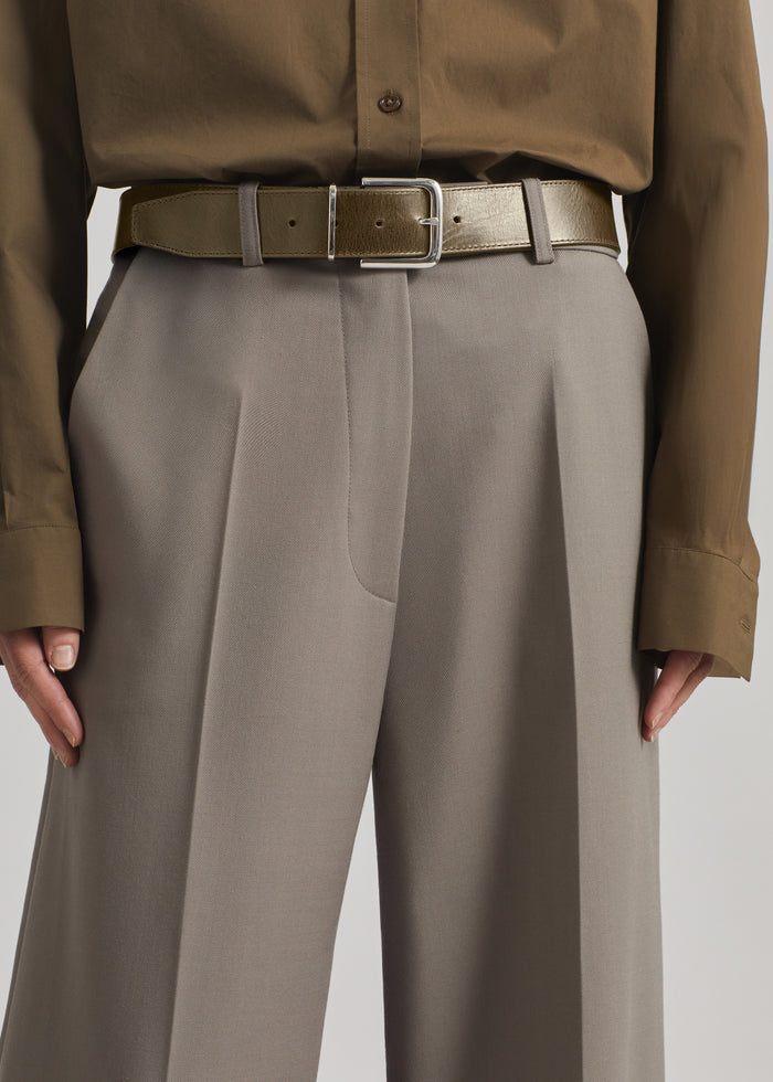Sarno Leather Belt - Olive/Silver