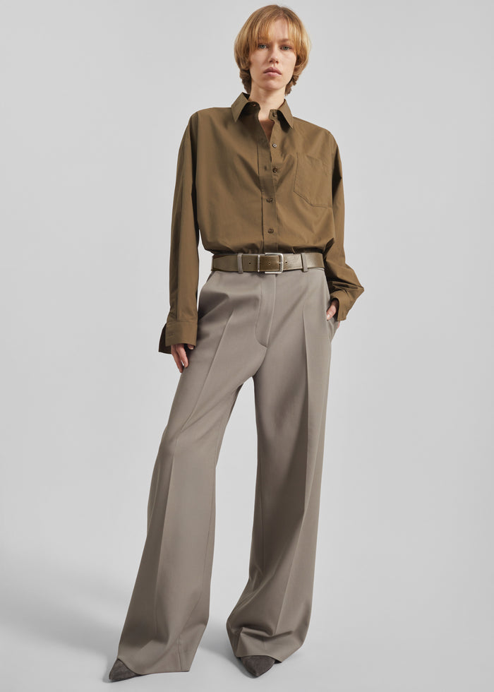 Sarno Leather Belt - Olive/Silver