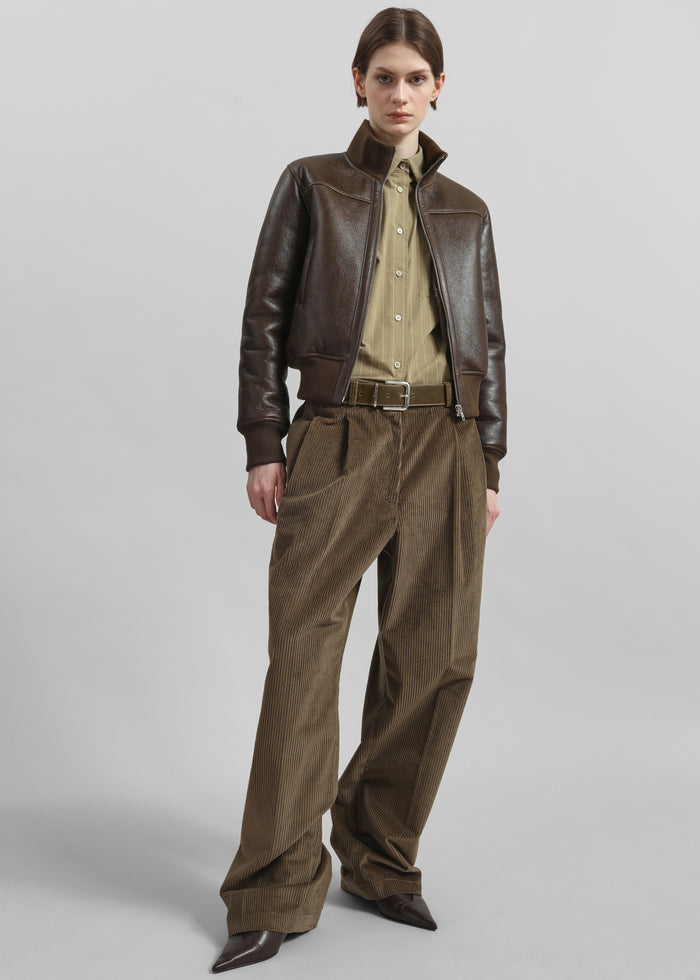 Sarno Leather Belt - Olive/Silver