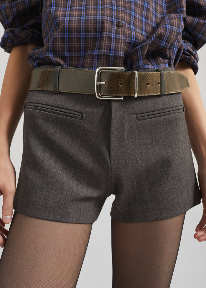 Sarno Leather Belt - Olive/Silver