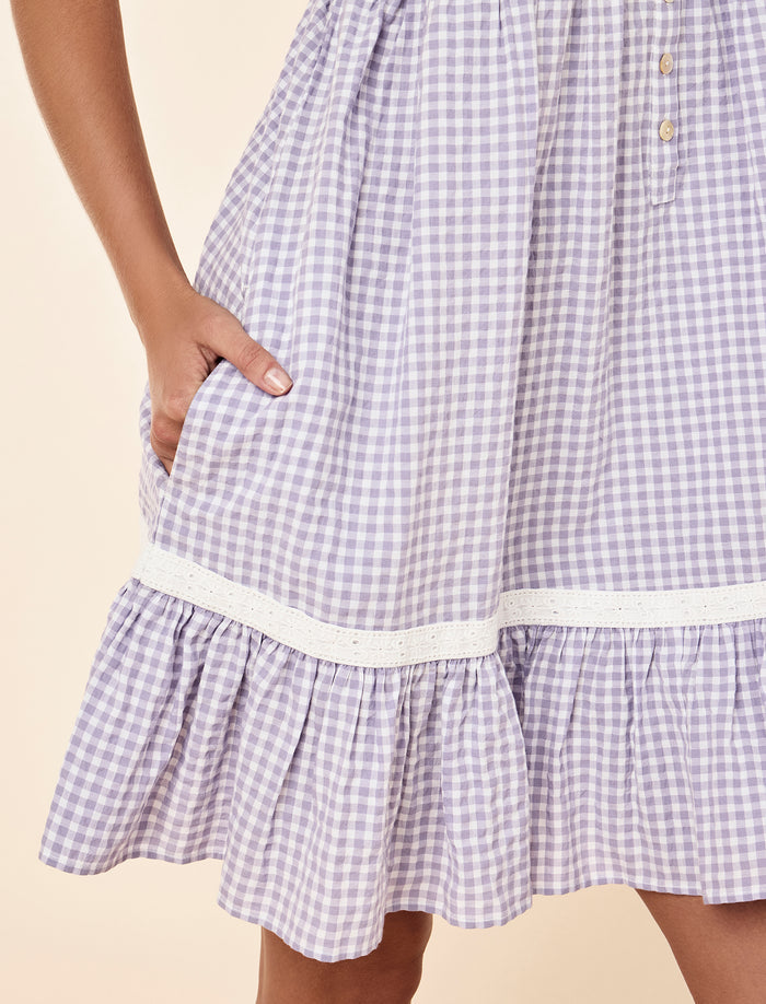 Seersucker Gingham Strappy Lace Nightgown