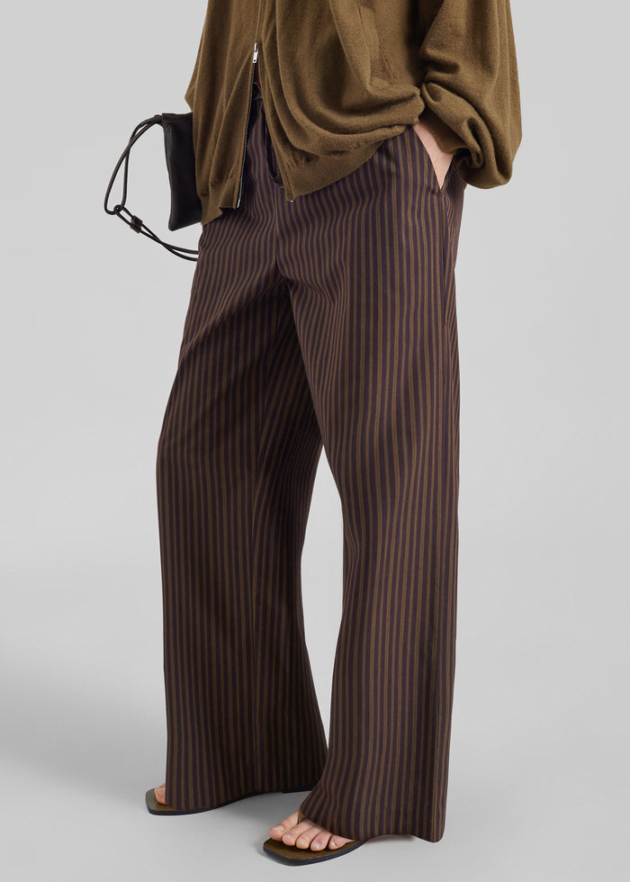 Seia Cotton Drawstring Pants - Burgundy Stripe
