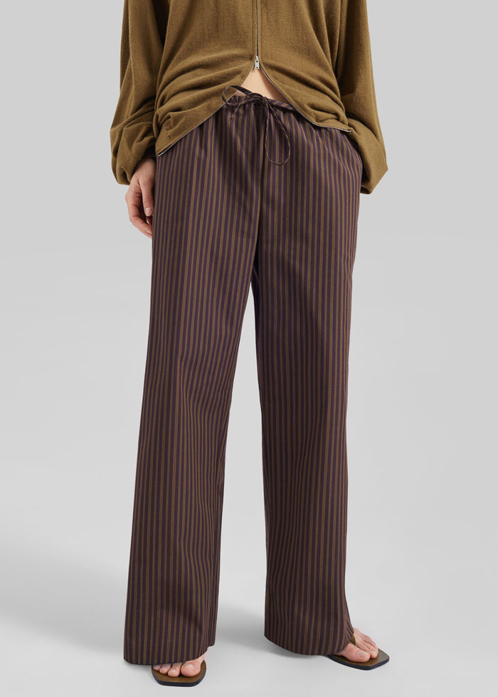 Seia Cotton Drawstring Pants - Burgundy Stripe