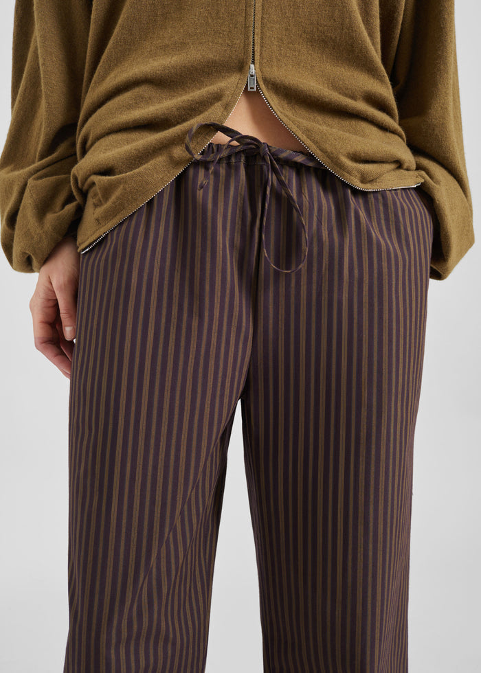 Seia Cotton Drawstring Pants - Burgundy Stripe