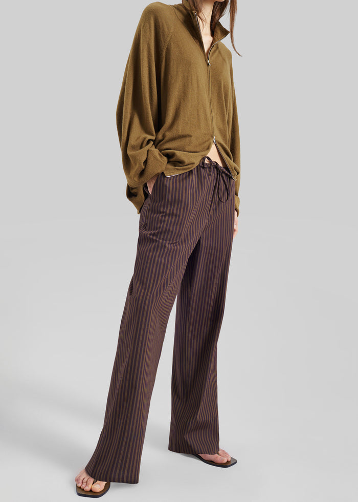 Seia Cotton Drawstring Pants - Burgundy Stripe