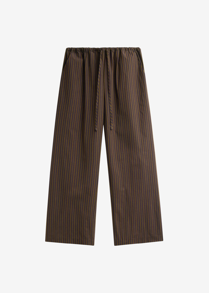Seia Cotton Drawstring Pants - Burgundy Stripe
