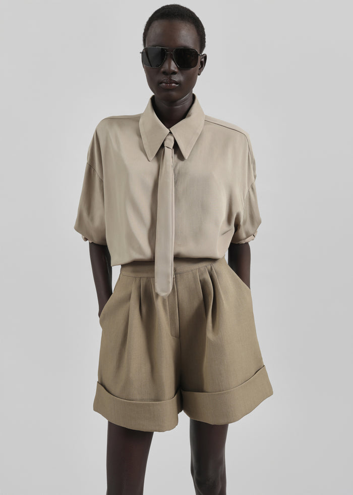 Silvan Neck Tie Shirt - Taupe