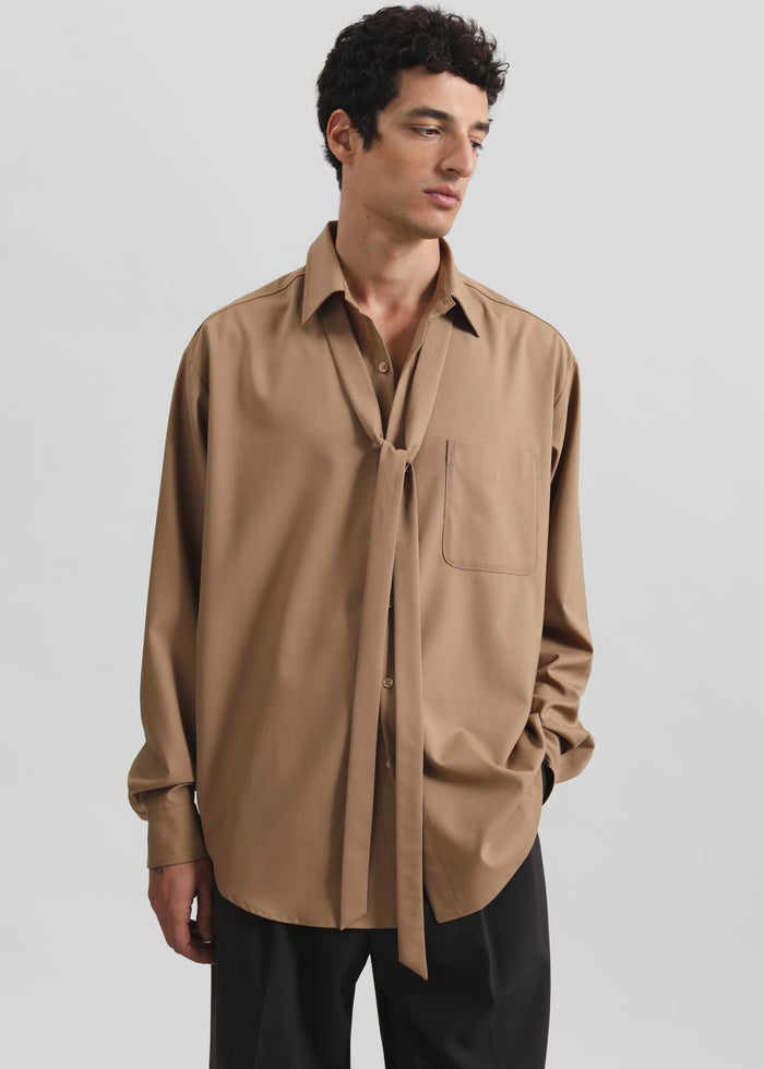 Sinclair Neck Tie Shirt - Camel