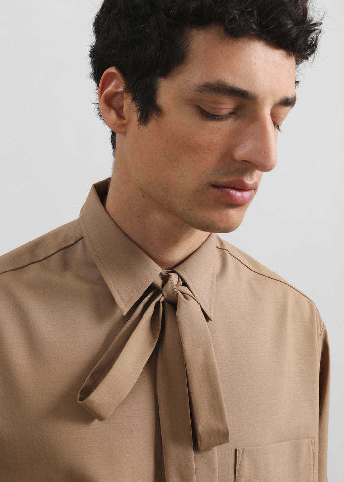 Sinclair Neck Tie Shirt - Camel