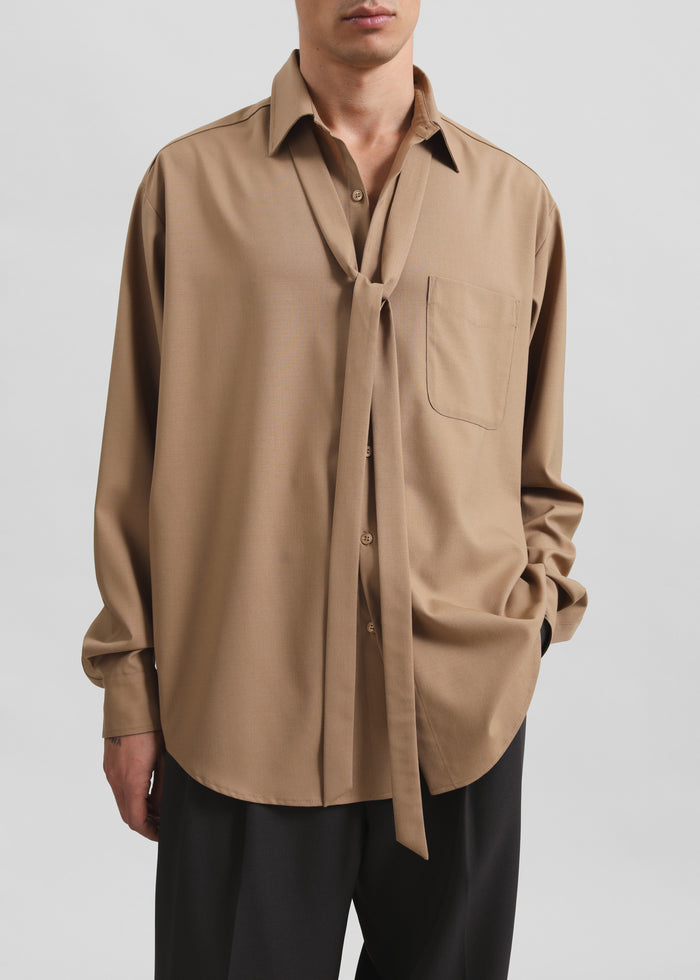 Sinclair Neck Tie Shirt - Camel