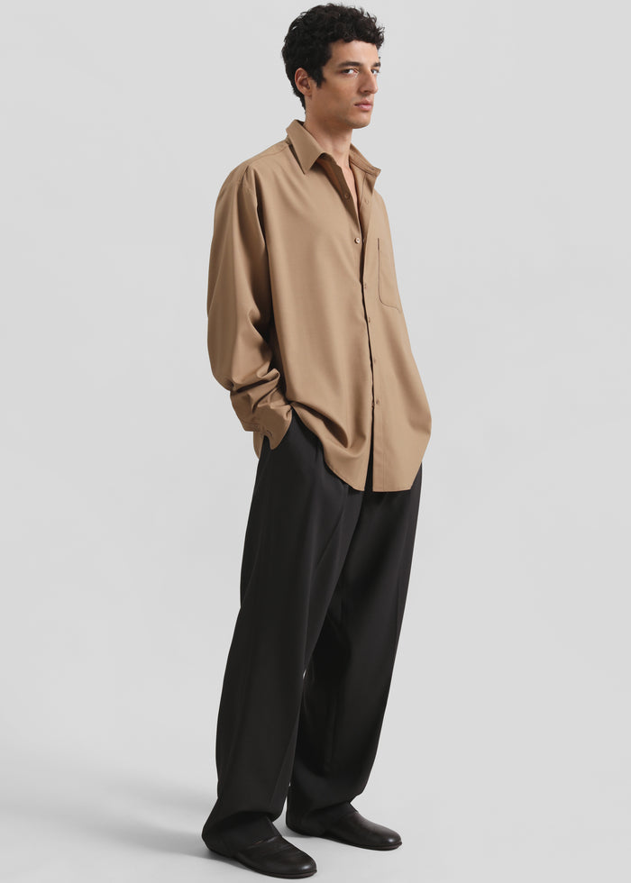 Sinclair Neck Tie Shirt - Camel