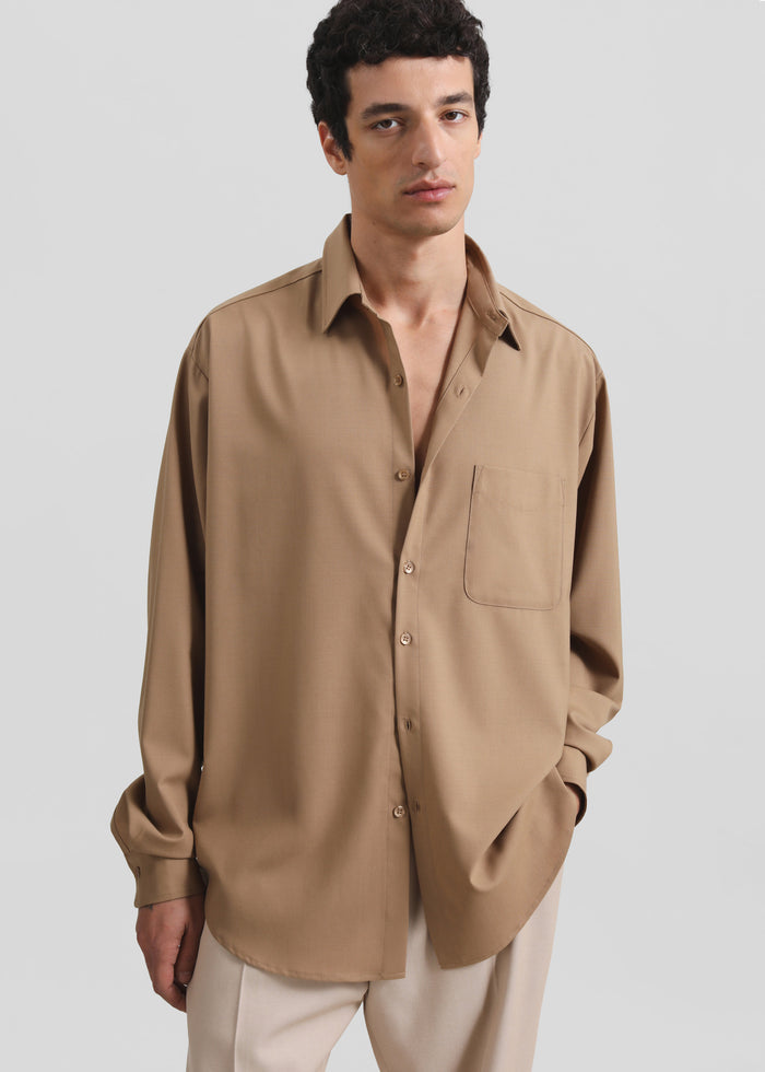 Sinclair Neck Tie Shirt - Camel