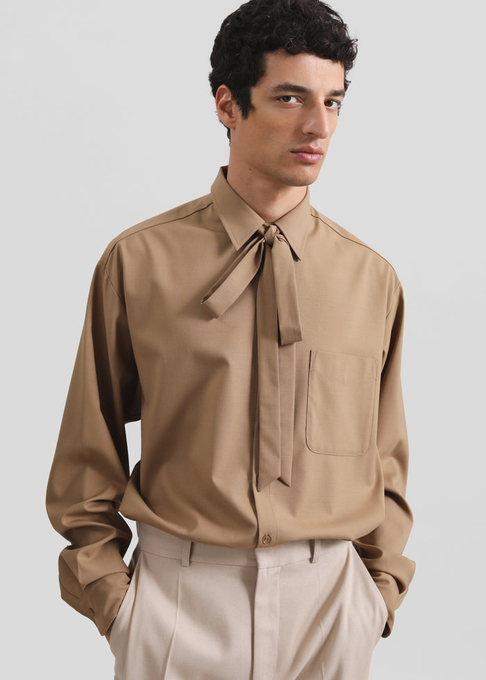 Sinclair Neck Tie Shirt - Camel
